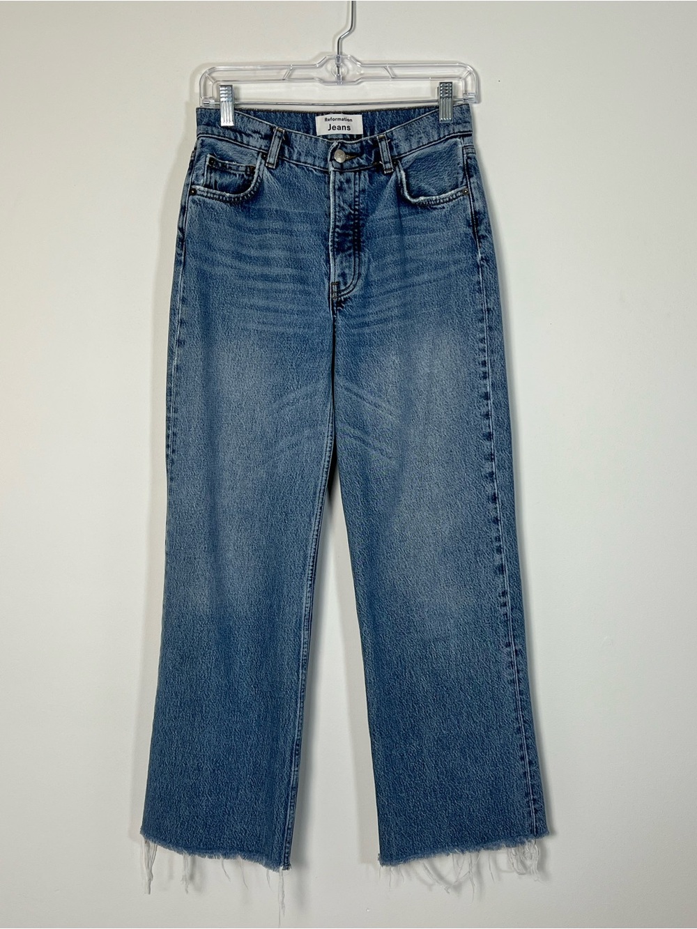Reformation High Rise Wide Leg Button Fly Jeans Tencel Blue Denim Size 26